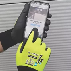 Wonder Grip WG-1855HY U-FEEL Protective Work Gloves High-Viz Yellow / Black X Large -Work Gloves Sales 742PP A3