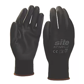Site 121 PU Palm Dip Gloves Black Large 10 Pack 3 Site 121 PU Palm Dip Gloves Black Large 10 Pack